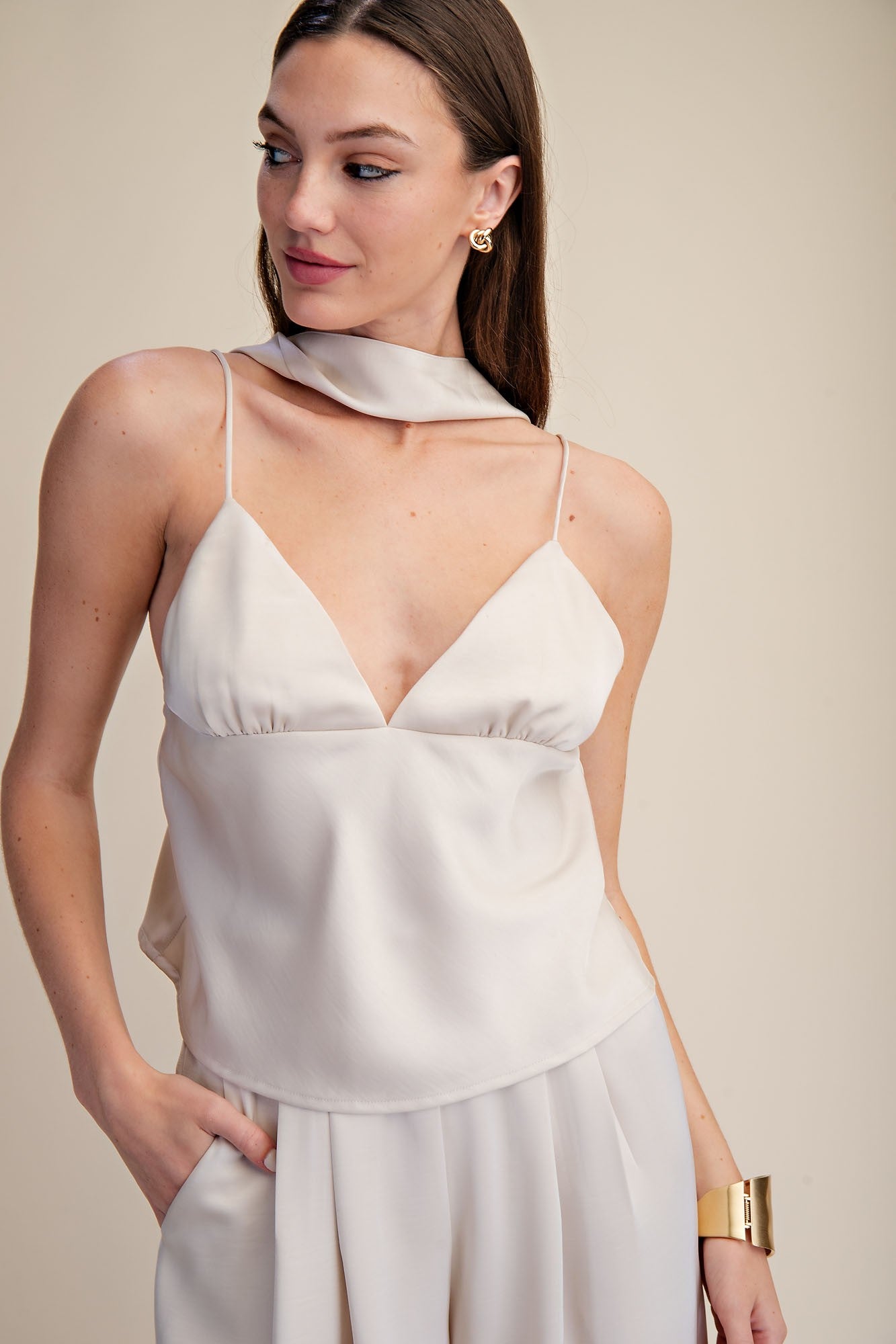 Detachable Scarf-neck V-neck Cami