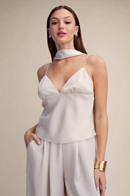 Detachable Scarf-neck V-neck Cami