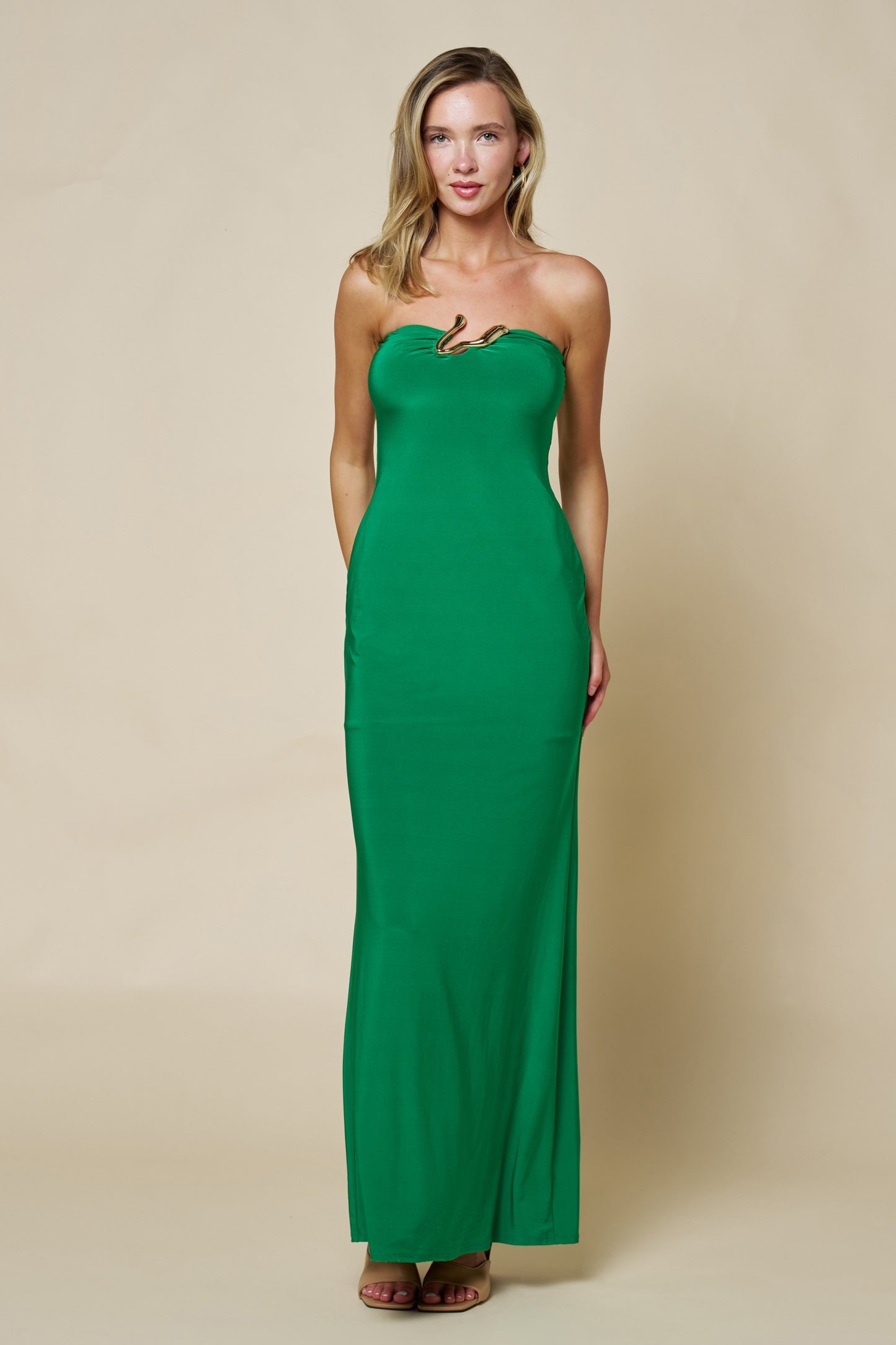 Gold Hardware Strapless Maxi Dress
