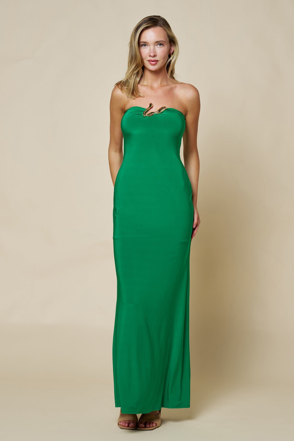 maxi dress with gold hardware Strapless Halter maxi