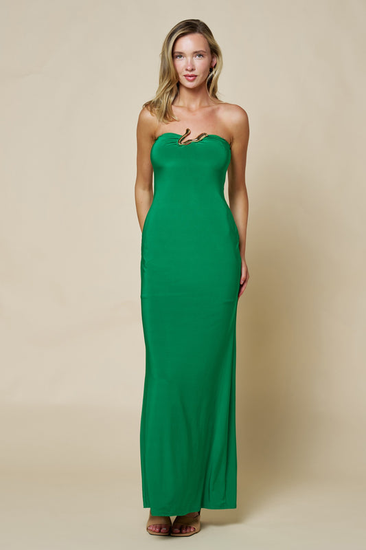 Gold Hardware Strapless Maxi Dress