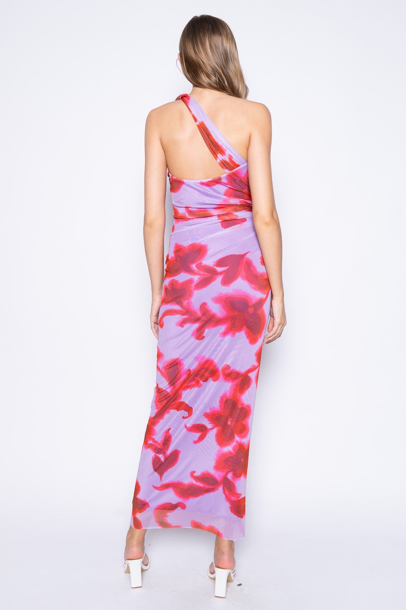 one shoulder floral maxi dress