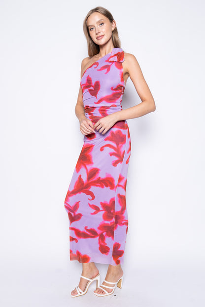 one shoulder floral maxi dress