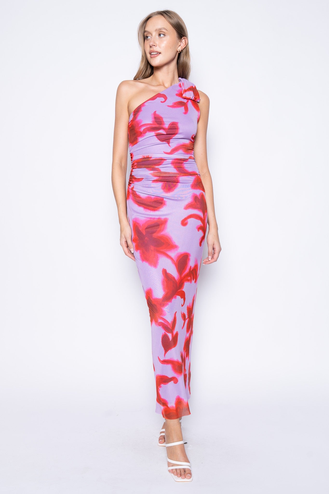 one shoulder floral maxi dress