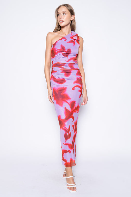 one shoulder floral maxi dress