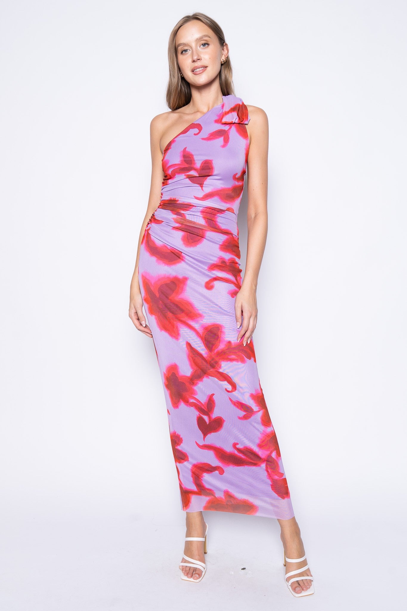 one shoulder floral maxi dress