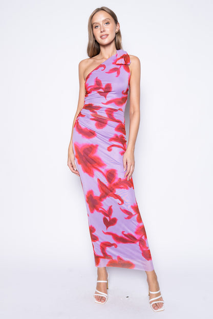one shoulder floral maxi dress