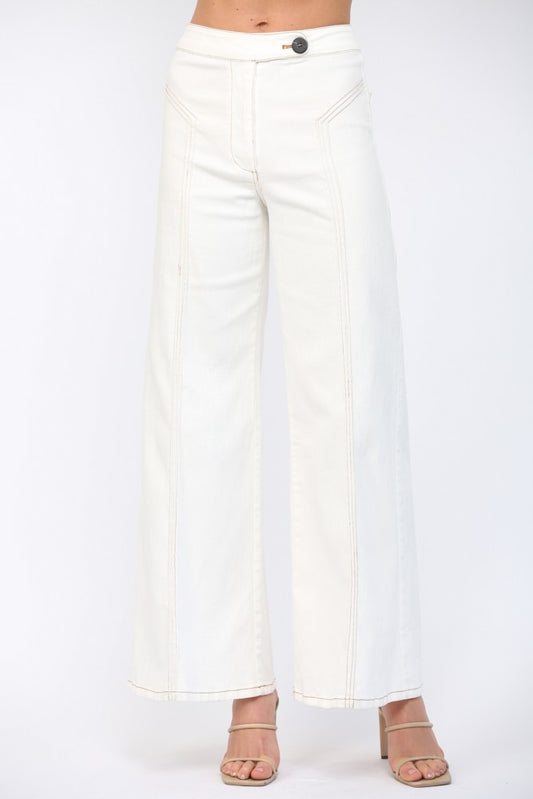 Contrast Topstitching High-waisted Wide Leg Jeans