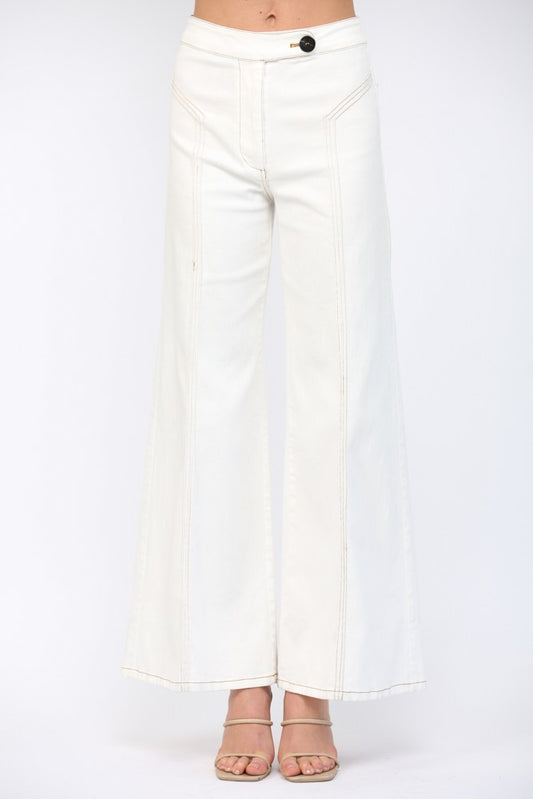 Contrast Topstitching High-waisted Wide Leg Jeans