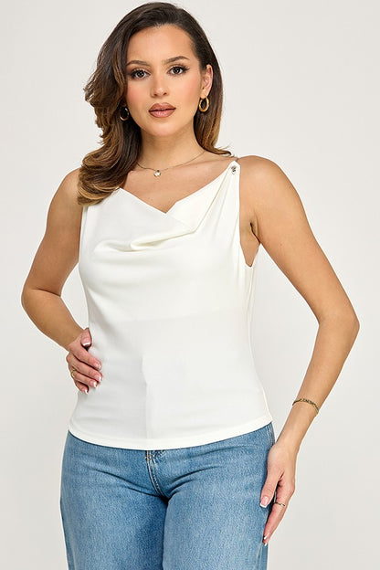 Chain Strap Cowl Neck Top