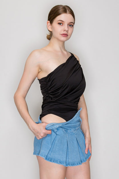 Asymmetric One-shoulder Draped Bodysuit