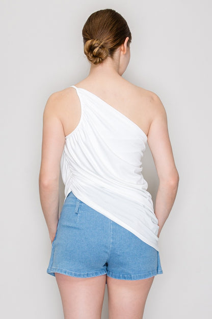 Asymmetric One-shoulder Draped Bodysuit