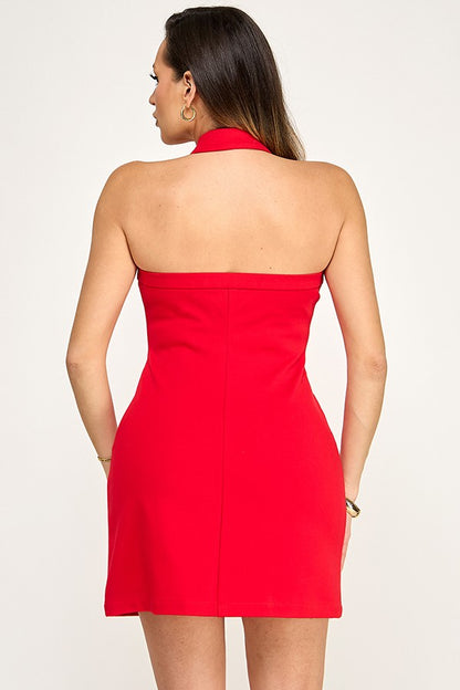 Ponte Halter Button Collar Dress