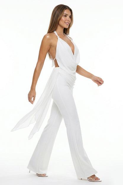 Self-tie Back Neck Halter Top Jumpsuit
