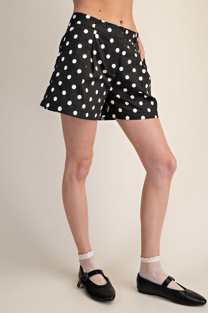 Polka Dot Shorts High Waist With Front Pleats