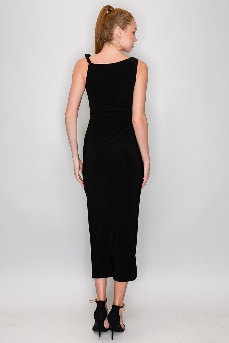 Sleeveless Side Ruching Bodycon Midi Dress