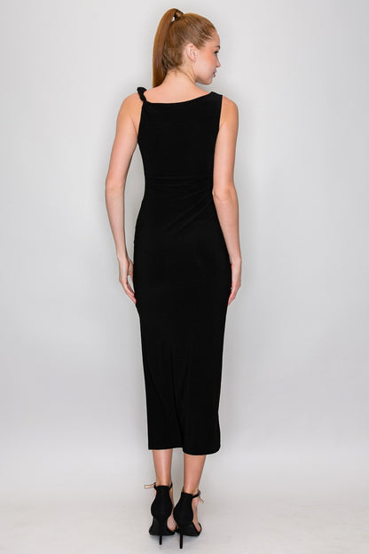 Sleeveless Side Ruching Bodycon Midi Dress