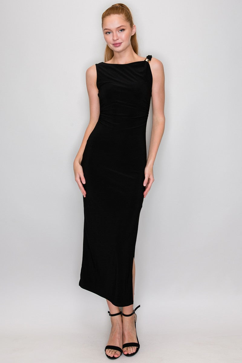 Sleeveless Side Ruching Bodycon Midi Dress