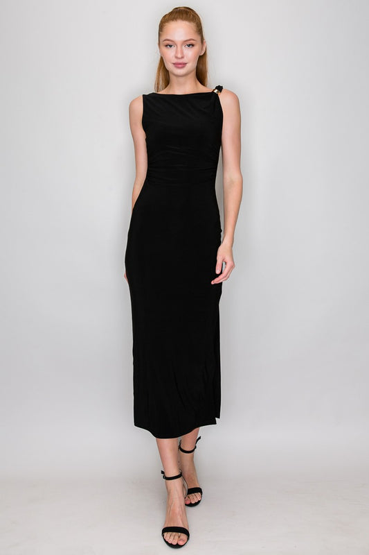 Sleeveless Side Ruching Bodycon Midi Dress