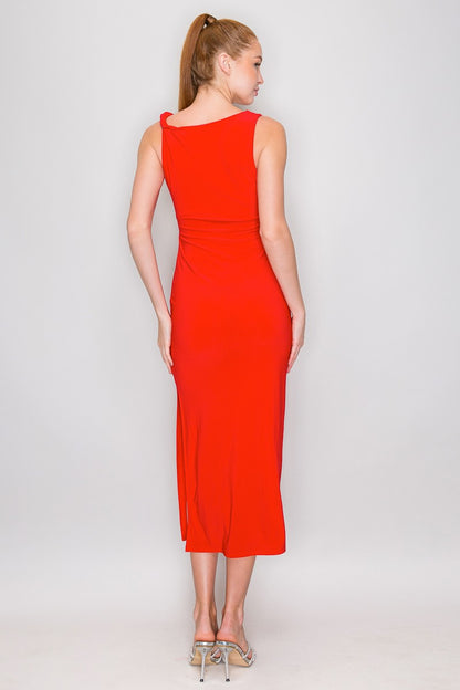 Sleeveless Side Ruching Bodycon Midi Dress