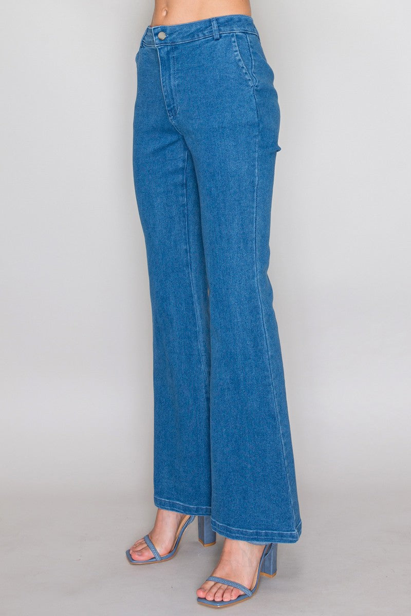 trouser pocket stretch flare jean