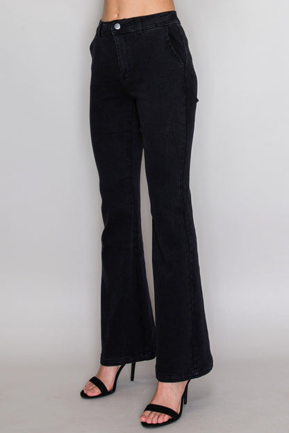 trouser pocket stretch flare jean