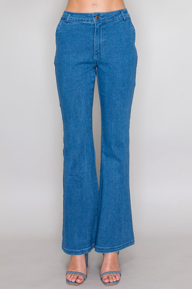 trouser pocket stretch flare jean