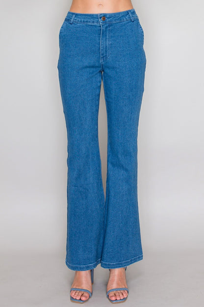 trouser pocket stretch flare jean