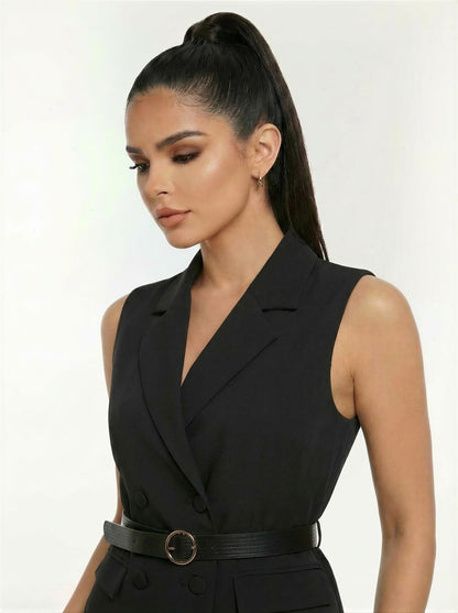Double Breasted Notch Belted Vest