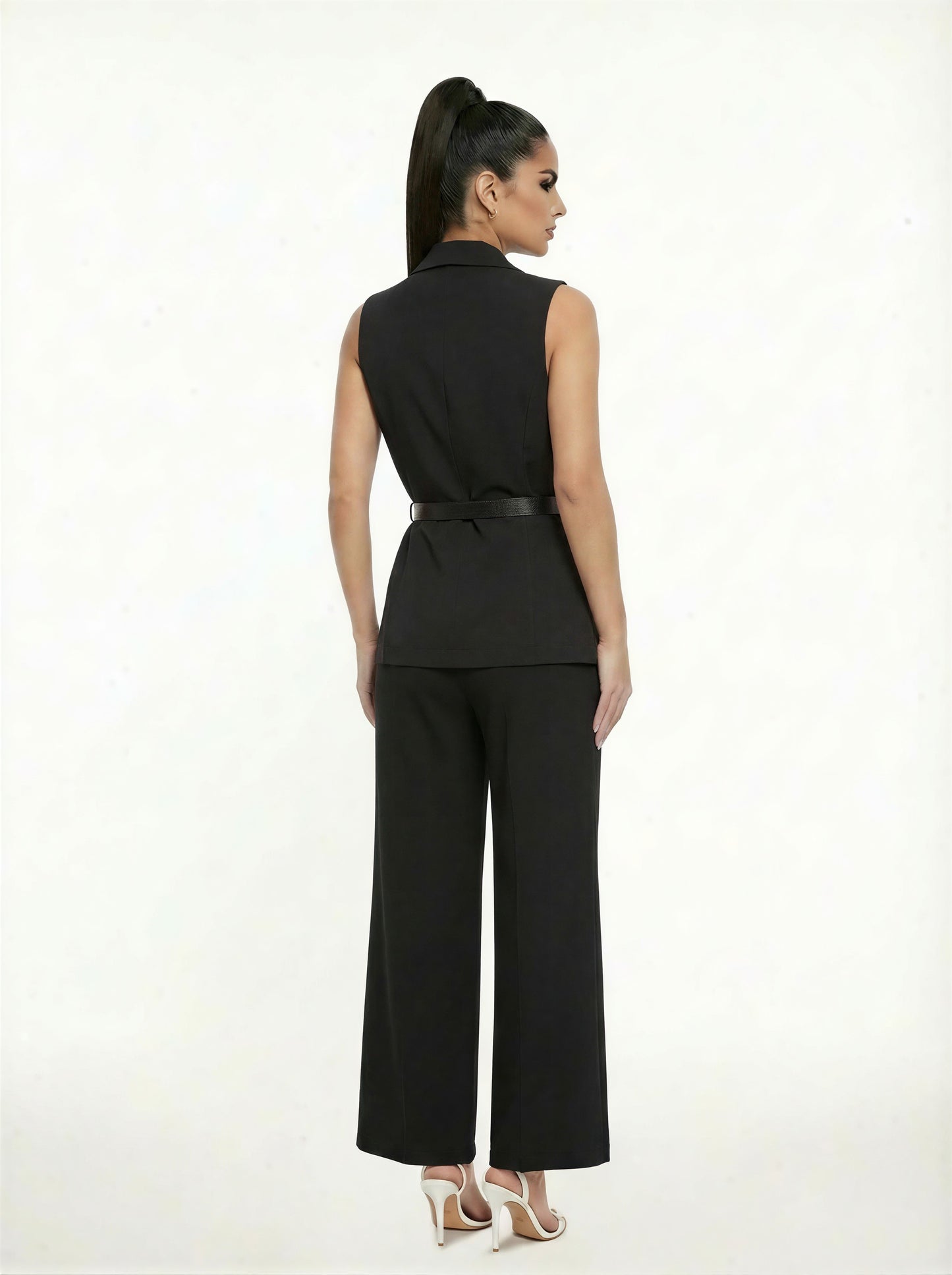 Double Breasted Notch Belted Vest