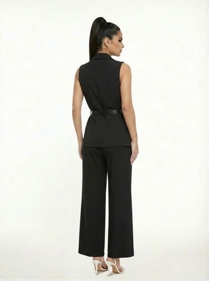 Double Breasted Notch Belted Vest