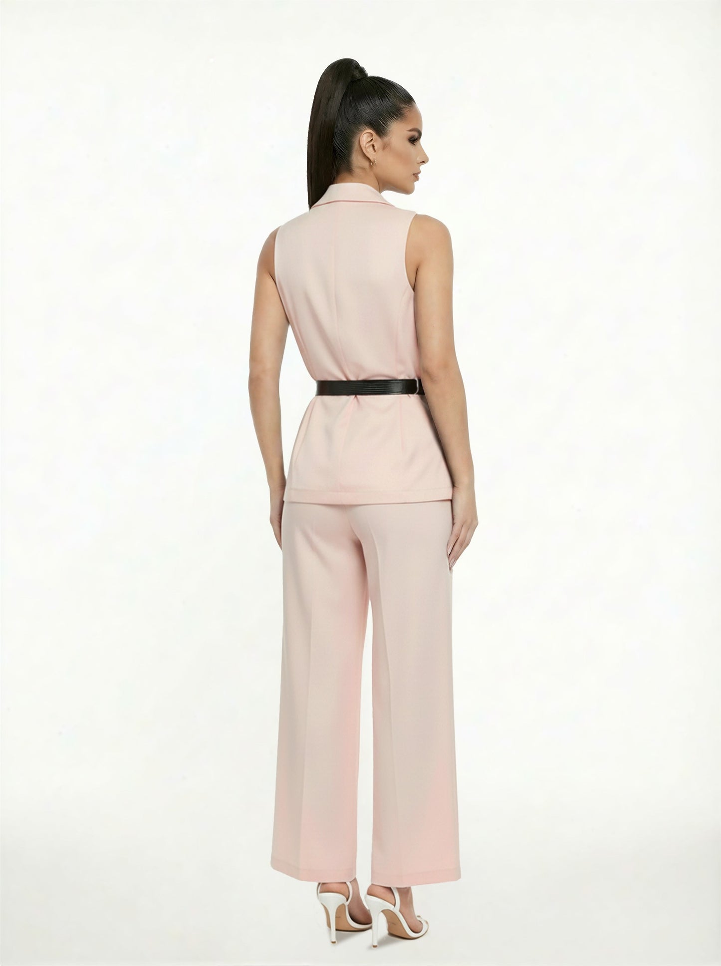 Double Breasted Notch Belted Vest