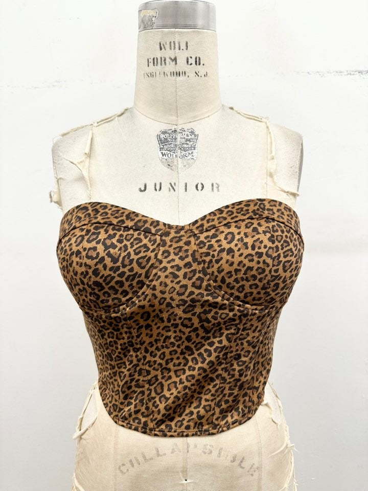 Leopard Suede Strapless Bustier Top
