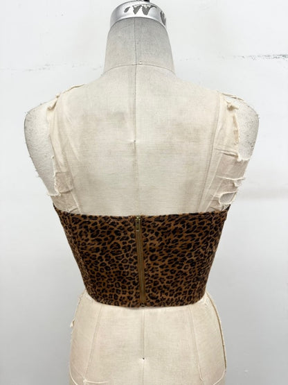 Leopard Suede Strapless Bustier Top