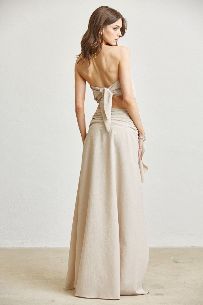 2pc set- necklace tie back halter & hi lo maxi skirt