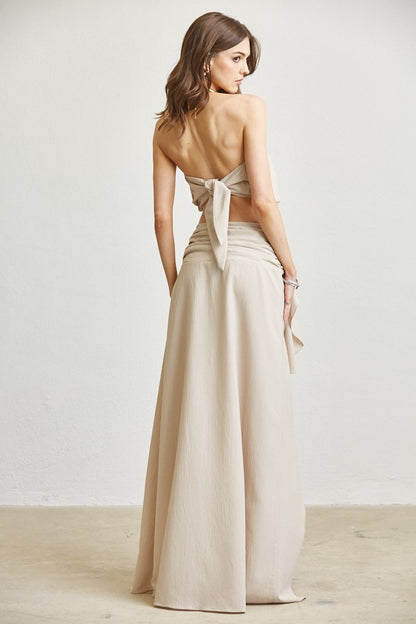 2pc set- necklace tie back halter & hi lo maxi skirt