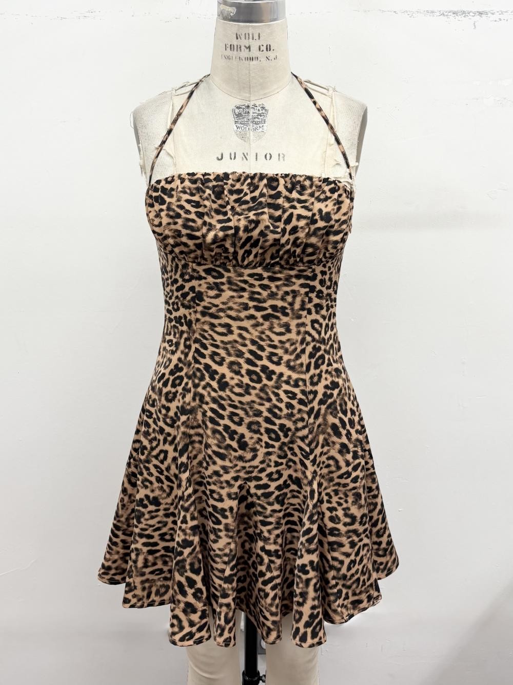 Leopard Print Halter Fit & Flare Mini Dress
