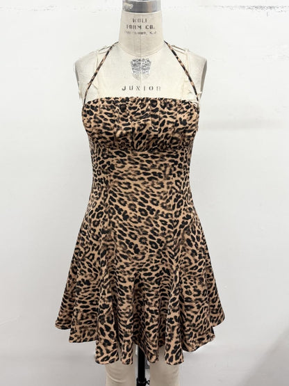Leopard Print Halter Fit & Flare Mini Dress