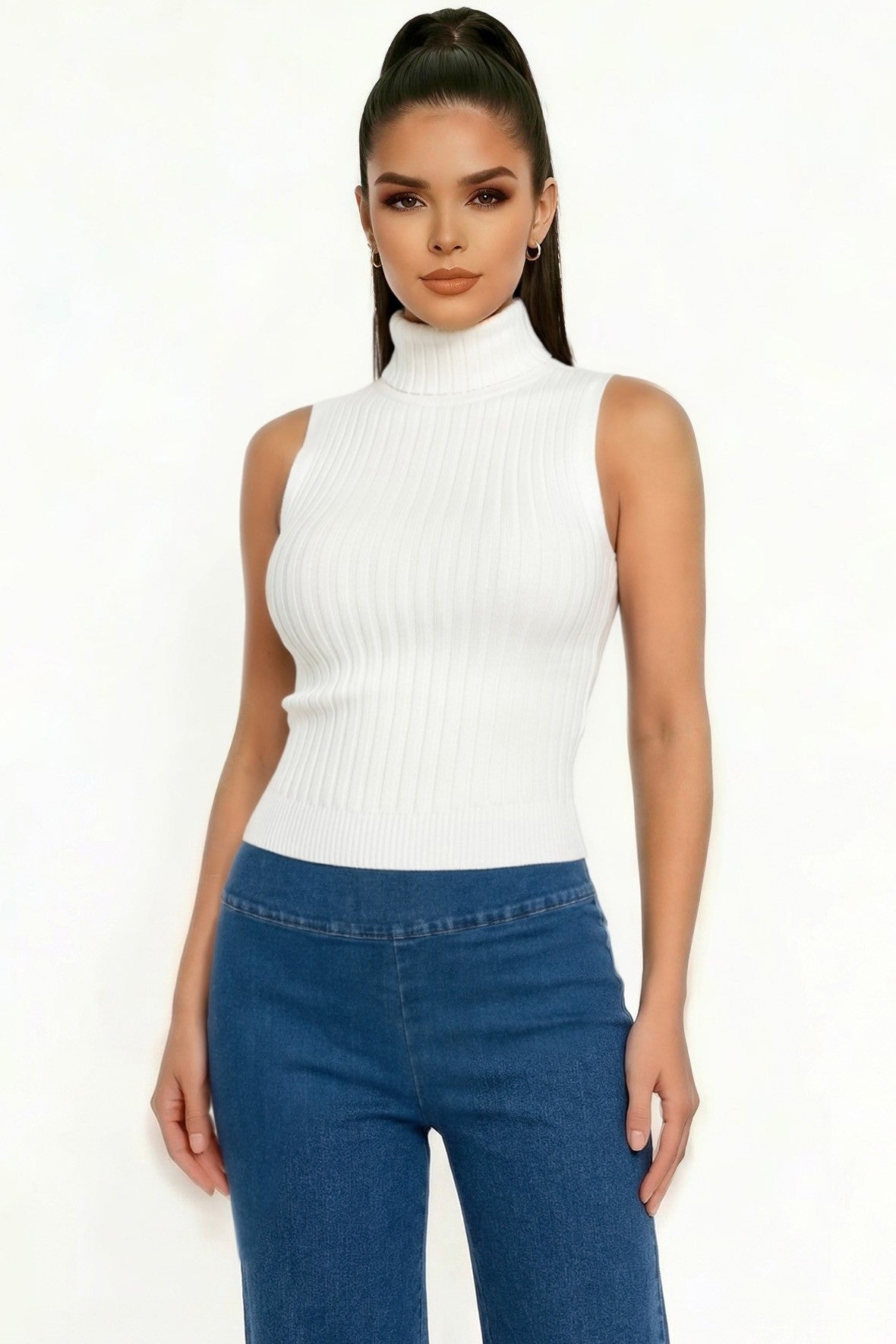 Sleeveless Turtleneck Sweater Top
