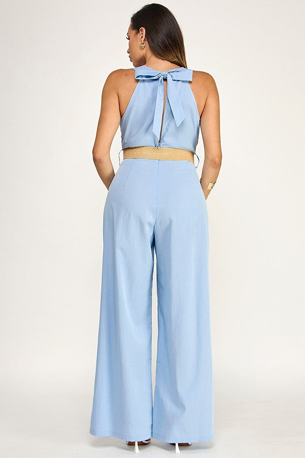 Back Tie with Belt Detail Top Jumpsuit