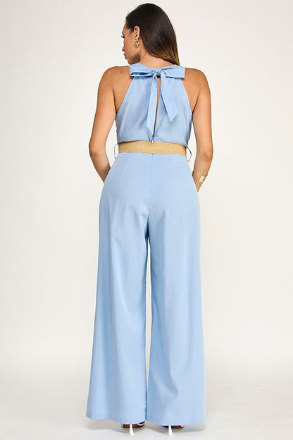 Back Tie with Belt Detail Top Jumpsuit