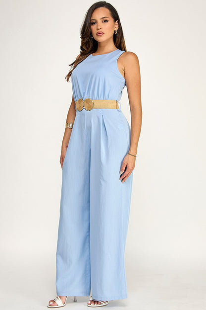 Back Tie with Belt Detail Top Jumpsuit