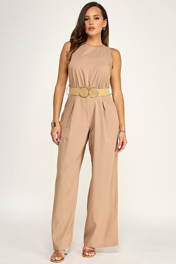 Back Tie with Belt Detail Top Jumpsuit