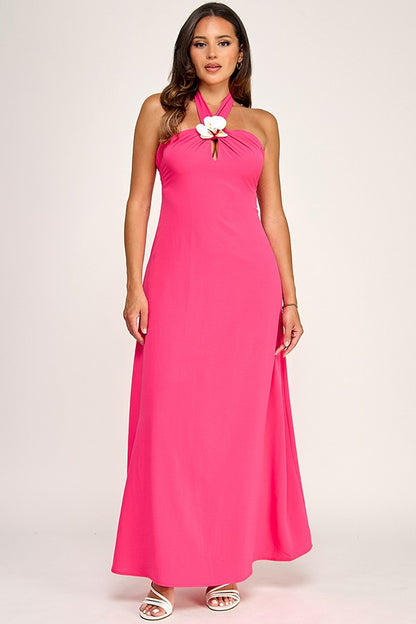 Orchid Flower Neck Detail Maxi Dress