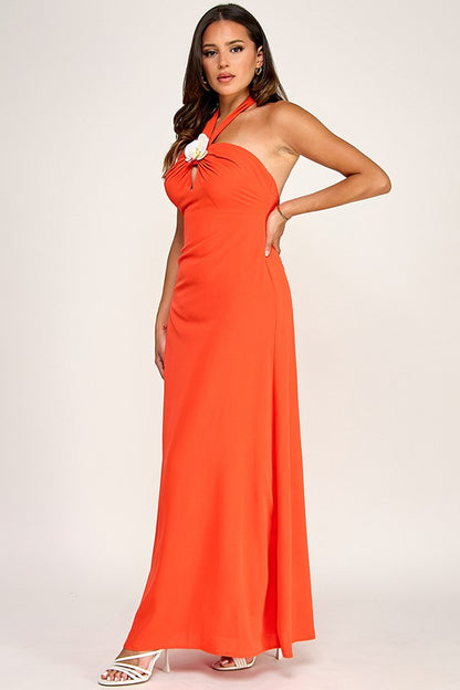 Orchid Flower Neck Detail Maxi Dress