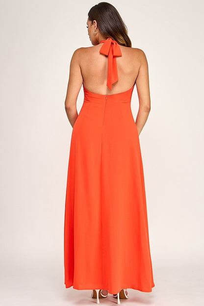 Orchid Flower Neck Detail Maxi Dress