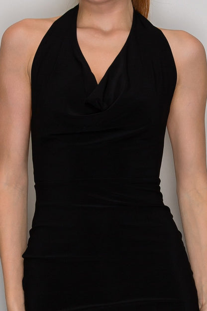Cowl Neck Mermaid Halter Maxi Dress