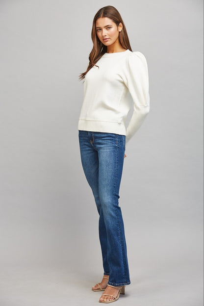 Puff sleeve crew neck long sleeve sweater top