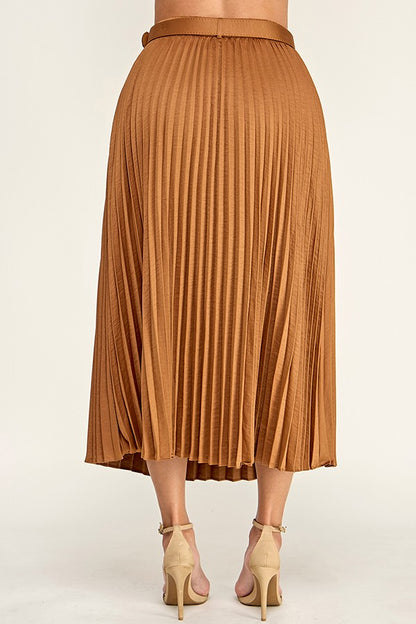 Pleated Midi Skirt with Faux Suede Belt