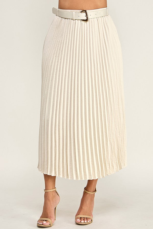 Pleated Midi Skirt with Faux Suede Belt